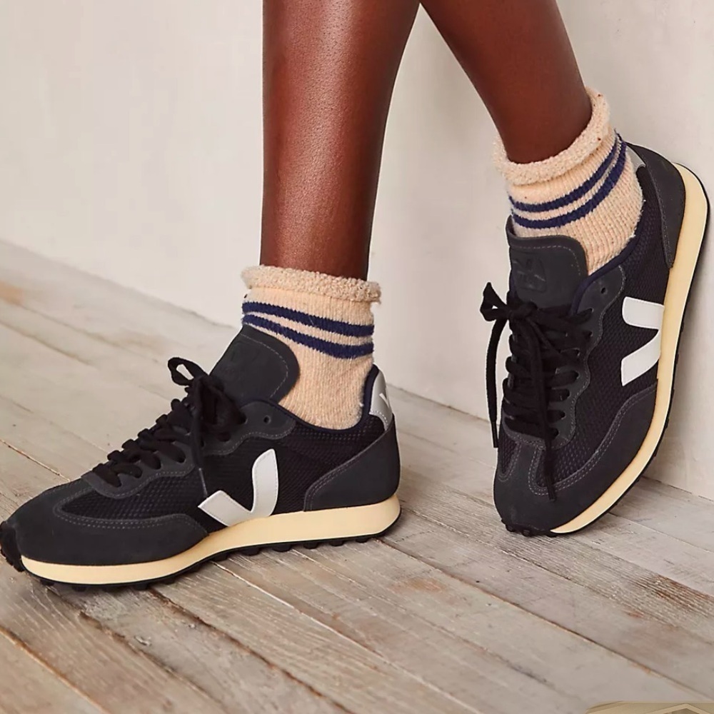 Veja Rio Branco Alveo Mesh Suede Leather Sneakers Black White Oxford Gray 12